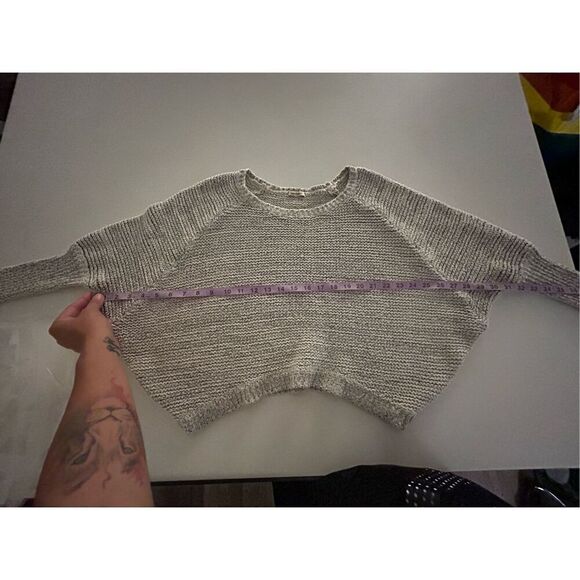 Moussy Gray White Knit Scoop Neck Dolman Long Sleeve Pullover Sweater One Size - Picture 10 of 11